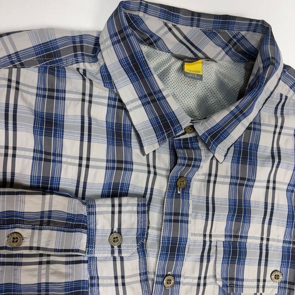 Eddie Bauer Travex Long-Sleeve Shirt, Mens Large Gray/Blue Plaid